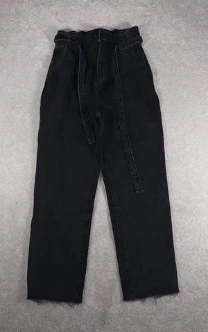 Abercrombie & Fitch A&F Mom Jean Women's 26/2 Black Paperbag High‎ Rise Belt thumbnail 1