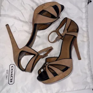 Coach Black Brown Platform Sexy Open Toe Strappy Dancer Stiletto Heel Sandal 10 thumbnail 4