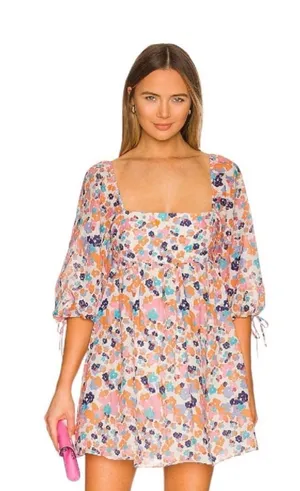 Amanda Uprichard Darling‎ Puff Sleeve Floral Mini Dress M Madagascar Print thumbnail 1