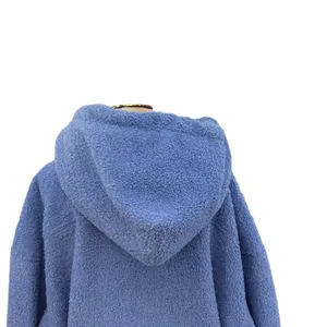 Free People Fuzzy Was She Pullover Blue‎ Sherpa Fleece Hoodie Womens Small thumbnail 12