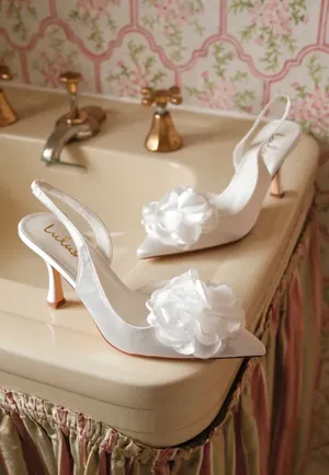 Lulu’s Courtney Ivory Satin Floral Applique Slingback Pumps thumbnail 4