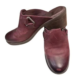 Teva 5‎ Leather Heels Mules Clogs Burgundy Nubuck Boho Fall Western Leather Y2K thumbnail 3