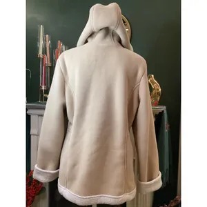 Esprit Sherpa Lined Hooded Jacket Beige Soft Fleece Full‎ Zip Women L thumbnail 4