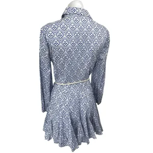 Zara Blue White Long Sleeve Floral Tie Waist Button Down A Line Mini Dress M thumbnail 2