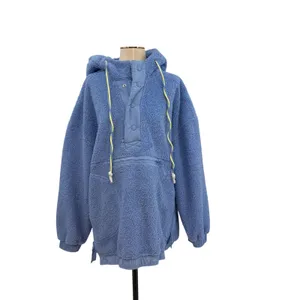Free People Fuzzy Was She Pullover Blue‎ Sherpa Fleece Hoodie Womens Small thumbnail 3