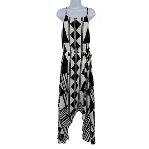 Express Asymmetric Geometric Maxi Dress Sz XS Resort Art Deco Monochrome Hanky thumbnail 2
