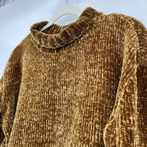 Women's Sweater Velvet Chelsea & Theodore Mock Mustard Yellow Brown Crop Relax thumbnail 8