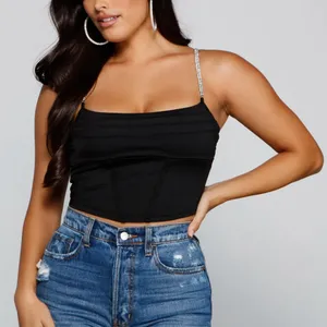 Windsor Gleam And Glow Rhinestone Bustier Top Women’s Small Black Cropped Satin thumbnail 1