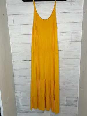 Beach Break Jersey Tiered Midi Sundress in Yellow Size Large thumbnail 2