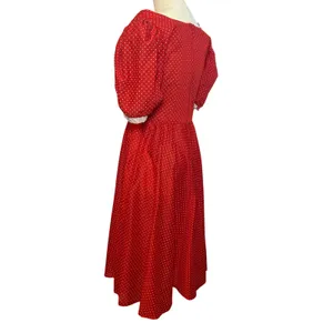 S.L. Fashions VTG 80s Polka Dot Puff Sleeve Midi Dress Red Size 9 thumbnail 14