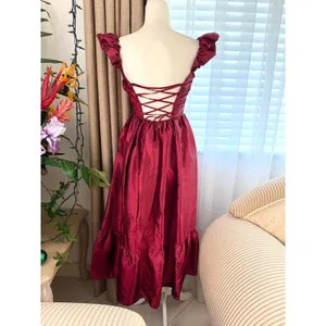 Lulus Poised Passion Wine Red Taffeta Pleated Ruffled Midi Dress thumbnail 9
