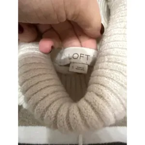 LOFT Womens Striped Cowl Neck Poncho Sweater‎ Cream Brown Tan Small thumbnail 7