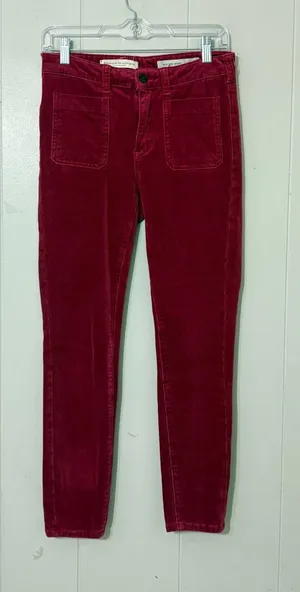 Pilcro and the Letterpress Anthropologie High Rise Skinny Corduroy Pants Magenta Size 26 thumbnail 1