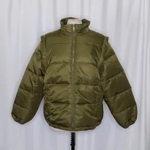 NWT!! WEWOREWHAT Zip Off Sleeve Nylon Puffer Jacket Military Olive Medium thumbnail 2