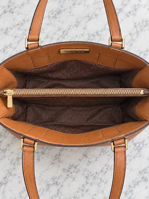 Michael Kors Signature Stripe Satchel Brown Gold Charm NWT thumbnail 6
