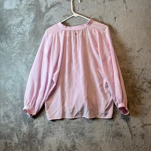 Marie Oliver 100% Silk Blouse Women Sz Small Pink Tie‎ Front Minimalist Casual thumbnail 7