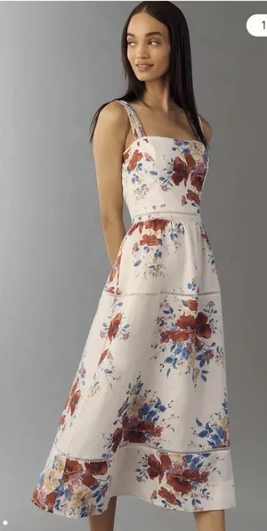 Reformation Everett 100% Linen Floral Midi Dress $298 Sz 0 NEW thumbnail 1