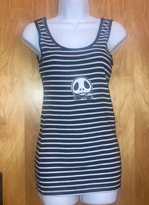 Nightmare Before Christmas Jack Skellington Black & White Striped Tank Top Sz M thumbnail 1