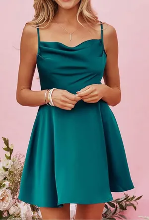 NEW Cupshe Cowl Neck Satin Short Mini Dress Cami Strap Formal Dress Medium thumbnail 1