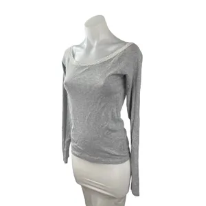 Brandy Melville Women's Gray Floral Lace Trim Knit Long Sleeve Blouse Top Size S thumbnail 3
