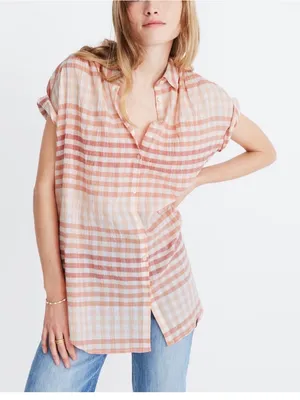 Madewell Central Tunic Shirt White Pink Gingham Size M thumbnail 1