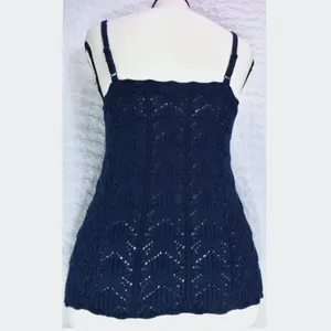 Aerie Navy Blue Pointelle Knit Button Front Camisole Sweater Tank Top Small thumbnail 2