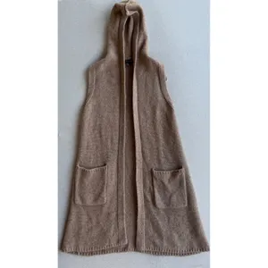 Tahari Womens Camel Tan Wool Blend Sleeveless Hooded Sweater Vest XS Longline thumbnail 9