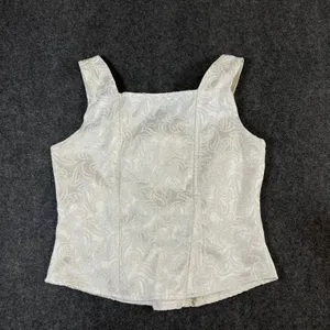 Just The Girls Ivory Jacquard Corset Top Lace Up Damask Sleeveless Bodice Large thumbnail 2