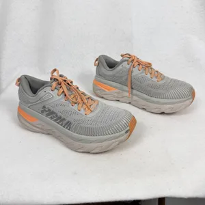 Hoka‎ Bondi 7 Running Shoes Womens 8.5 UK 7 Cushioned Road Sneakers Grey Orange thumbnail 5