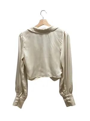 Altar’d State Satin Ruched Cropped Blouse Cream Size M Neutral Coquette Romantic thumbnail 10