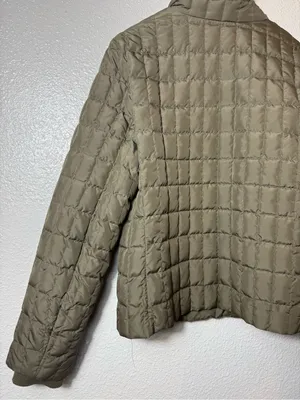 J.Crew Quilted Down Puffer Jacket Olive Green Stand Collar Zip Coat L Style 9732 thumbnail 3