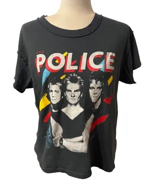 Daydreamer "The Police" Graphic Band Tee, Distressed Raw-Edge, Black, Size M thumbnail 1