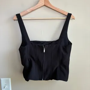 NWOT Zara black corset top ribbing square neckline women's M full zip dark thumbnail 6