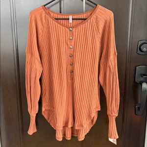 NWT Free People Movement Bella Layer Ribbed Henley Top Spiced Copper Generous XS thumbnail 5