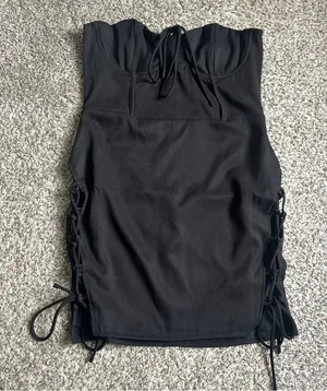 NWT Princess Polly Black Lace-Up Strapless Mini Dress Going Out Party Formal LBD thumbnail 1