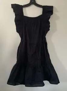 Gap Black Square Neck Mini Dress Womens Small Black Ruffle Strap Tiered Cottage thumbnail 1