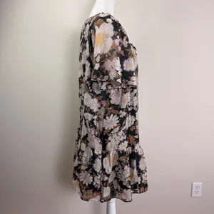 Abercrombie & Fitch Floral Floaty Trapeze Mini Dress Black Boho Tiered‎ XL NWT thumbnail 3