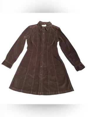 Madewell Seamed Button-Up Mini Dress in Corduroy brown NY264 Size 2 NWT thumbnail 5