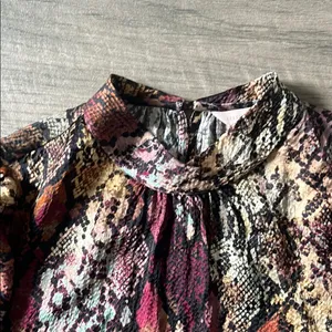 Rebecca Taylor Ruffled Red and Cream Blouse with Mandarin Collar thumbnail 5
