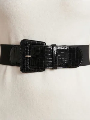 80s Vintage The Limited Black Faux Crocodile Elastic Cinch Belt thumbnail 2