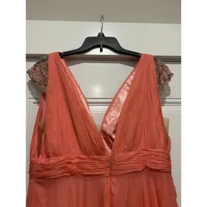MAC DUGGAL Size 16 Coral Gown Wedding Formal Ball Gown Pleated Bodice Sequins thumbnail 8