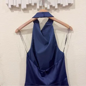 Elliatt Camo Navy Blue Halter Backless Satin Mini Dress Asymmetrical Hem NWT thumbnail 5