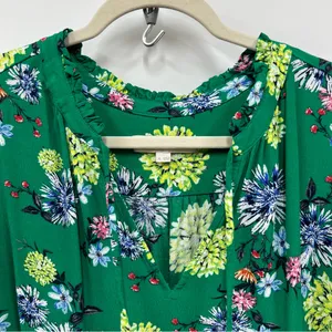 LOFT xl Green Floral Blouse women’s ruffle lightweight long sleeve casual top thumbnail 9