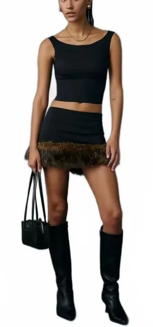 Urban Outfitters Fur-Ever Fine Faux Fur Trim 2-Piece Skirt Set NWT Black Large thumbnail 1