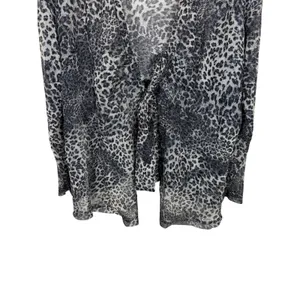 Chico's Metallic Leopard Print Sheer Mesh Tie Front Cardigan Gray Black Size XL thumbnail 3