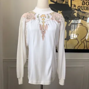 Vintage 80s 90s Mock Neck Appliqué Bling Top L thumbnail 2
