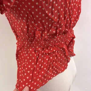 Zara MD red short sleeve red white heart oil stained button up thumbnail 4