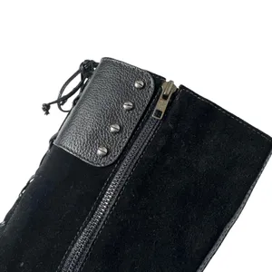 Cole Haan Vtg Y2K Black‎ Suede Faux Leather Strap Zip Tall Boot Heel Womens 6 thumbnail 7