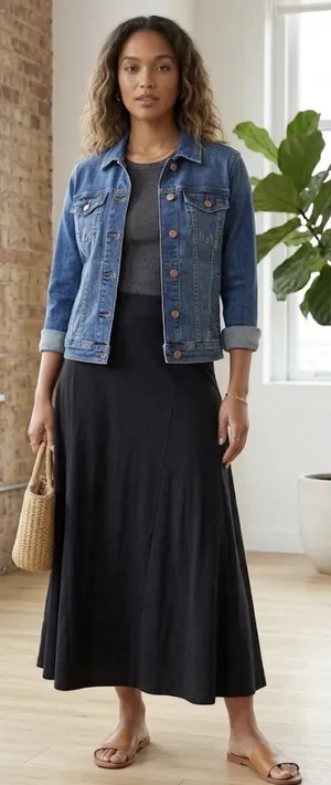 New Lauren Ralph Lauren Cotton Blend A-Line Maxi Skirt Size XL Black thumbnail 1