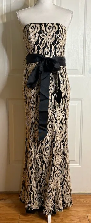Betsy & Adam Sequin Lace Strapless Evening Gown With Sash size 6 NWT USA thumbnail 1